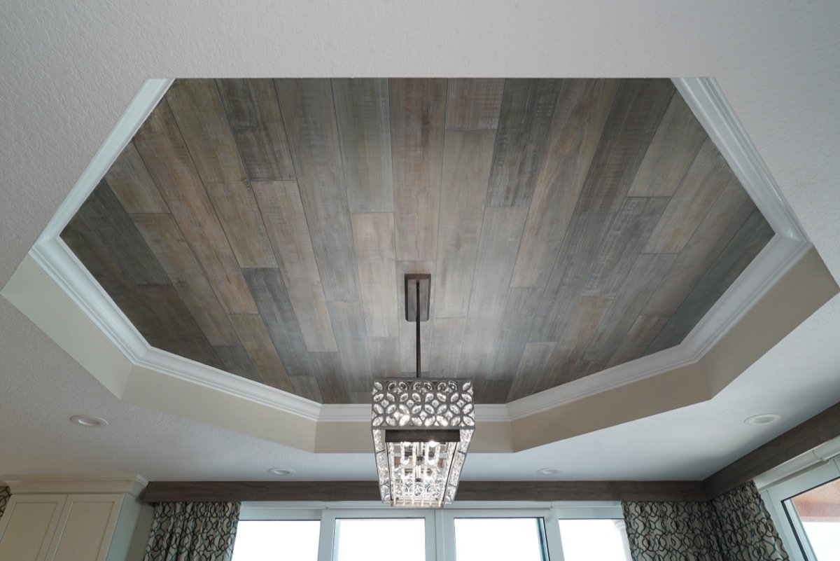 Coastal Retreat tray ceiling detail designed by Mia Bella Designs, Indian Shores, Florida, view 16