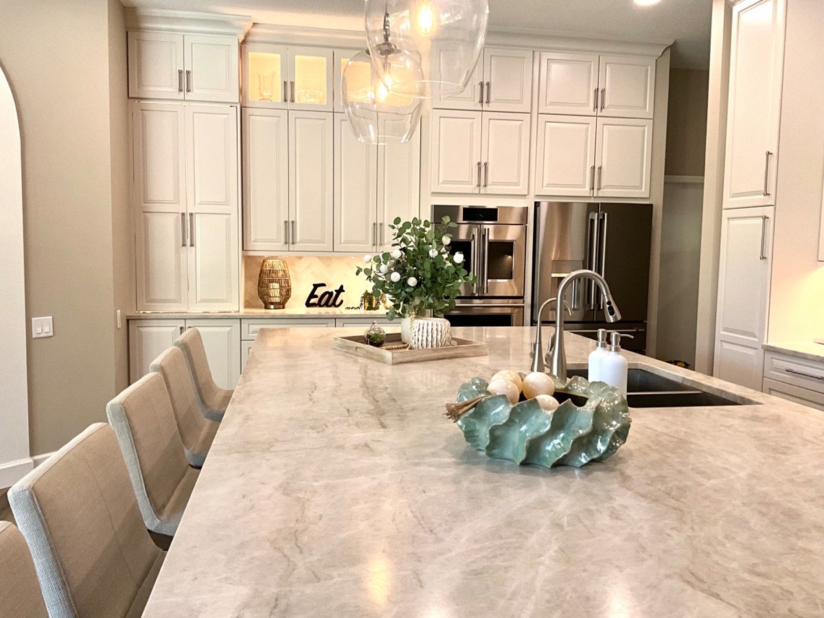 Eastlake Kitchen Remodel kitchen island designed by Mia Bella Designs, Tampa, Florida, view 3