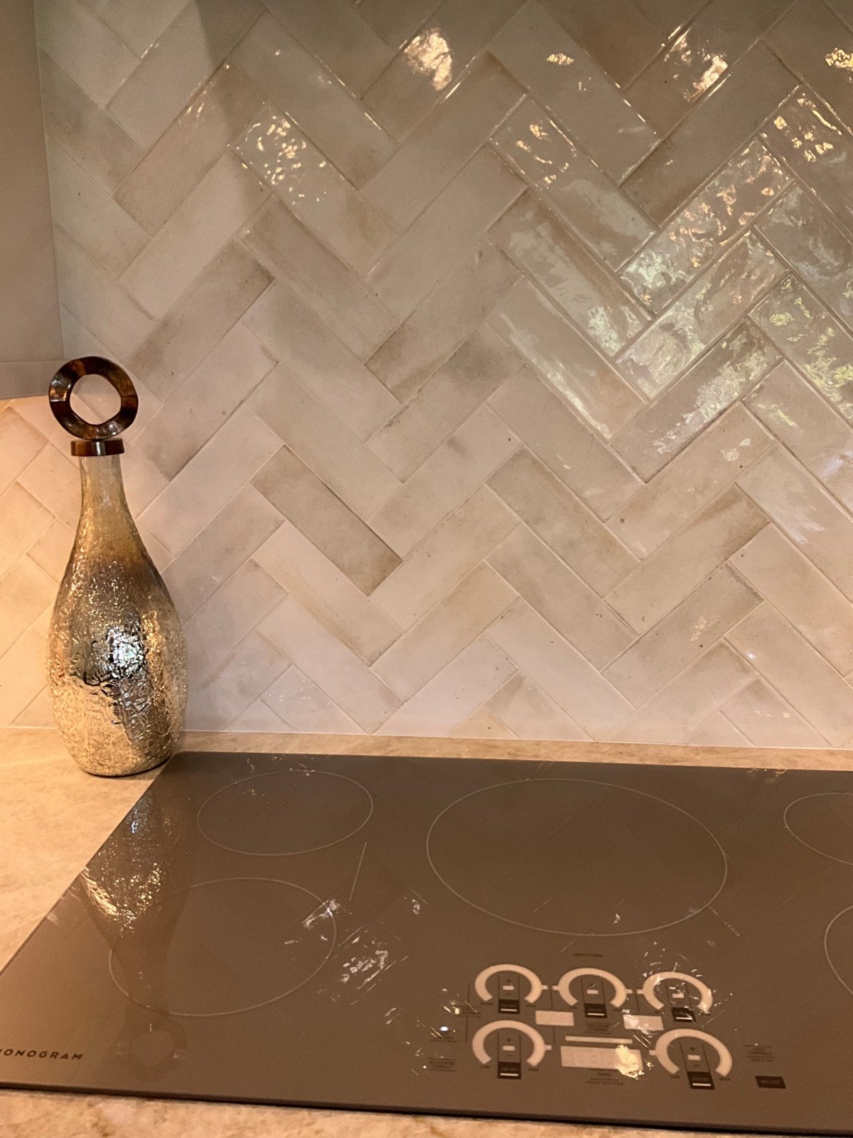 Eastlake Kitchen Remodel herringbone backsplash designed by Mia Bella Designs, Tampa, Florida, view 8